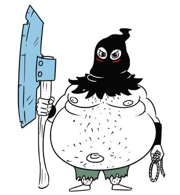 Çizgi film vektör Ortaçağ fantezi Cellat Hangman balta ve ip ile