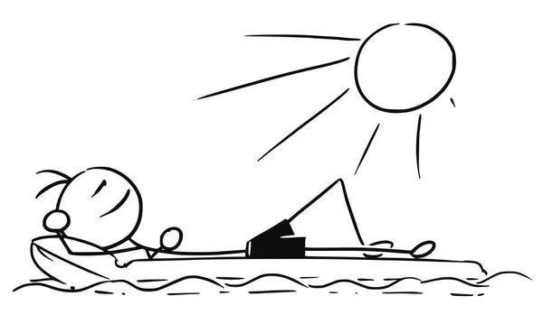 Kreskówka wektor Stick Man relaksujący na Airbed dmuchany materac — Wektor stockowy