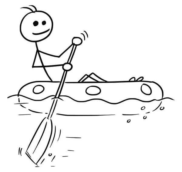 Vector de dibujos animados Stick Man Vela un barco de goma — Vector de stock