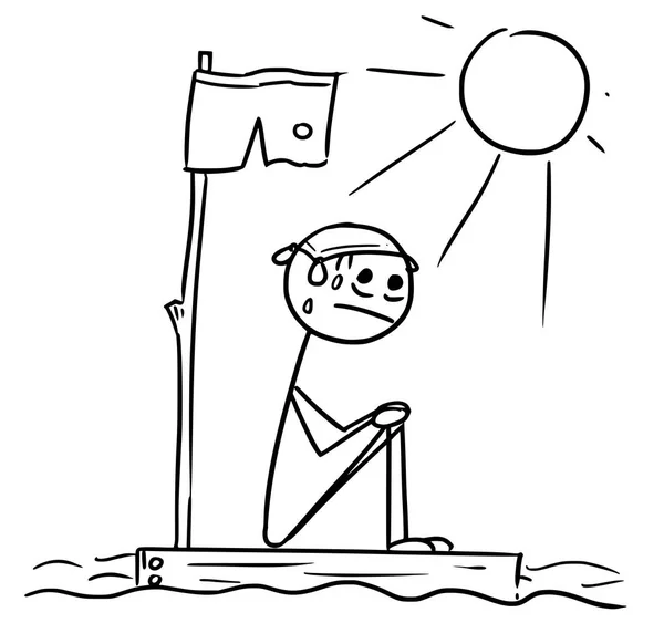 Vector Stick Man Caricatura del hombre sentado perdido en la pieza de naufragio — Archivo Imágenes Vectoriales