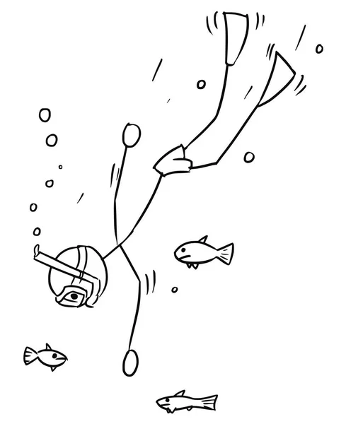 Cartoon Vector Stick Man Free Diver — Stock Vector