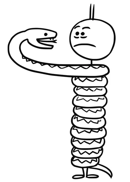 Vektor Stick Man rajzfilm a férfiak kifulladt a kígyó — Stock Vector