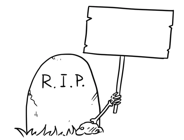 Vector Cartoon of Skeleton Arm is Sticking Out of The Grave Holding Empty Sign — Stock Vector