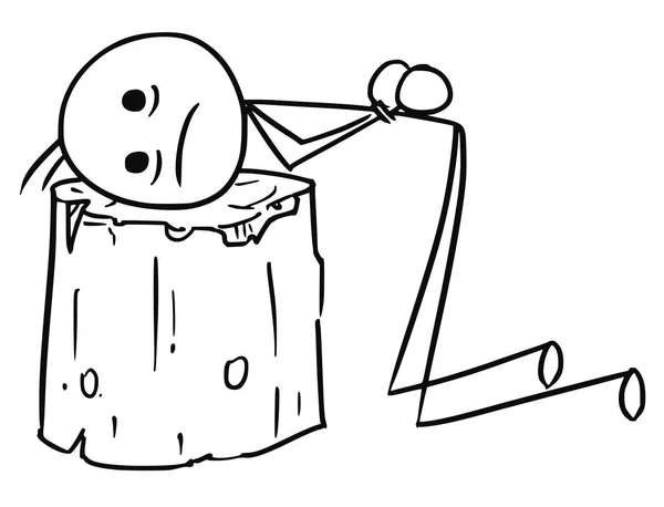 Мультфильм "Человек-вектор" с головой, помещенный на блок казни — стоковый вектор