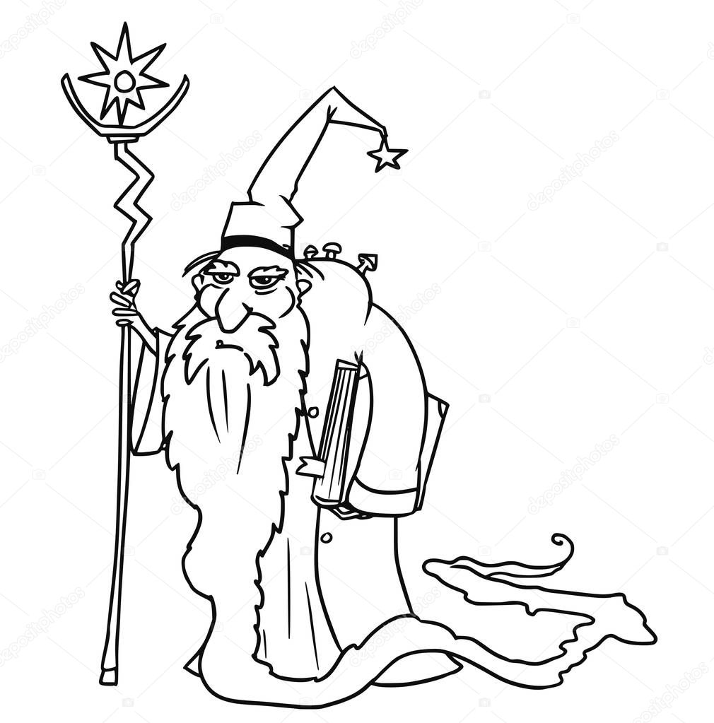Cartoon Vector Medieval Fantasy Wizard Sorcerer or Royal Adviser