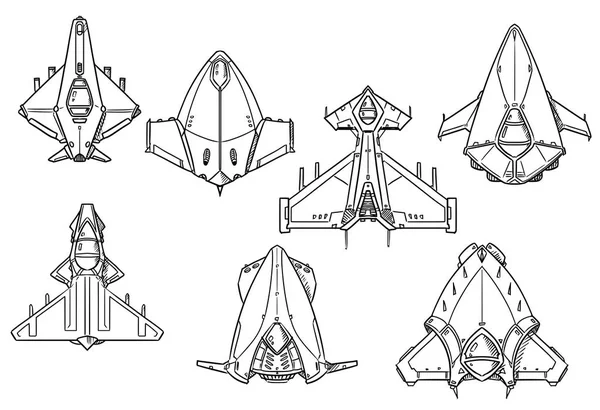 Juego de Vectores de Dibujos Animados de Diseños de Naves Espaciales — Archivo Imágenes Vectoriales