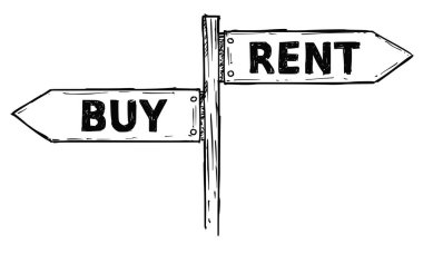 Karikatür vektör yön işareti iki karar okları kira ve 