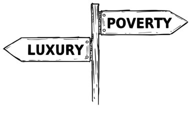 Karikatür vektör yön işareti iki karar okları lüks ile bir