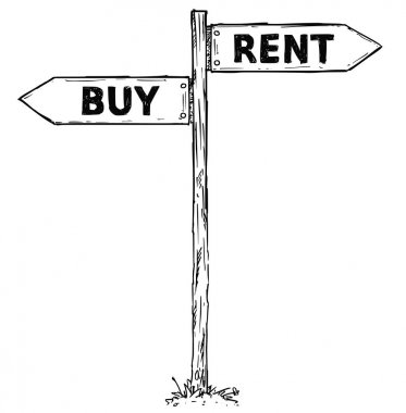 Karikatür vektör yön işareti iki karar okları kira ve 