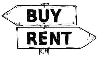 Karikatür vektör yön işareti iki karar okları kira ve 