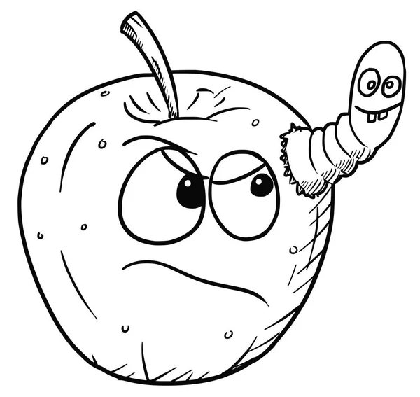 Cartoon Vector Apple infectado por bonito louco inseto Worm Olhando — Vetor de Stock