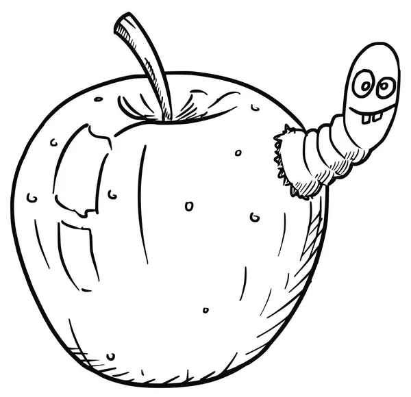 Cartoon Vector Apple infectado por bonito louco inseto Worm Olhando — Vetor de Stock