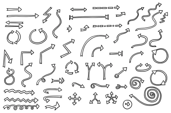 Colección grande dibujada a mano del sistema del vector de la historieta del símbolo D de la flecha — Vector de stock