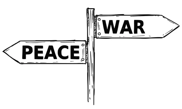 Kreskówka wektor kierunku znak z dwóch decyzji strzały wojny i P — Wektor stockowy