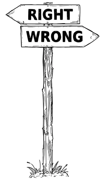 Cartoon Vektor Richtungsschild mit zwei Entscheidungspfeilen rechts und — Stockvektor