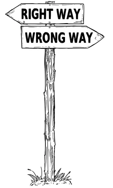 Caricature Signe de direction vectorielle avec deux flèches de décision à droite et — Image vectorielle