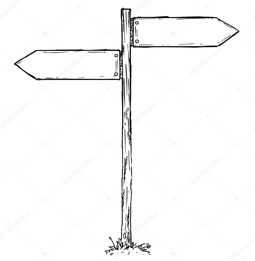 Cartoon Vector Empty Direction Sign with Two Decision Arrows 