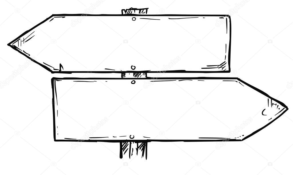 Cartoon Vector Empty Direction Sign with Two Decision Arrows 