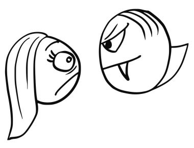 Vektör karikatür kadının korkmuş korkmuş vampir tarafından