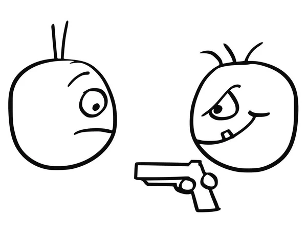 Vector Cartoon van Man aangevallen Mugged door crimineel met pistool — Stockvector