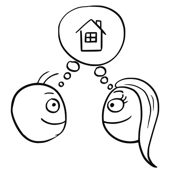Vector Cartoon of Man and Woman Thinking Planning Together to Bu - Stok Vektor