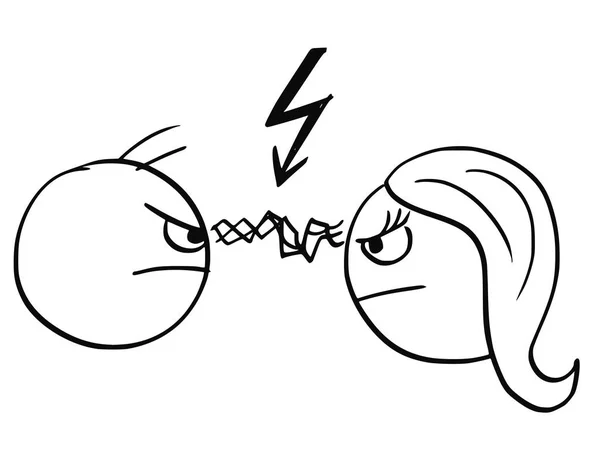 Vettoriale Cartone animato di uomo e donna in lotta contro la rabbia con fulmini Bo — Vettoriale Stock
