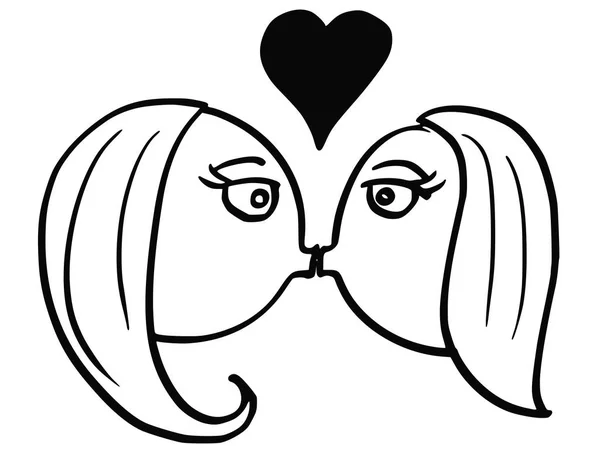 Διάνυσμα κινουμένων σχεδίων της γυναίκας και δύο γυναίκες λεσβίες γυναίκα στην αγάπη φιλί — Διανυσματικό Αρχείο