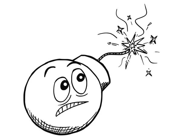 Dibujos animados vectoriales de la bomba asustada viendo cómo arde su fusible — Vector de stock