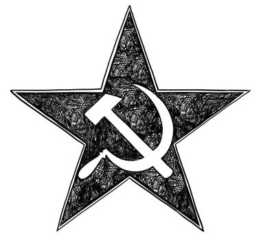 Komünist Star çekiçle sembol ve vektör çizim Orak
