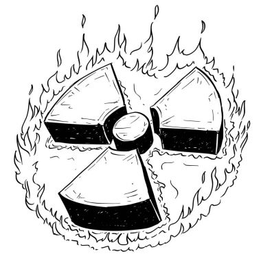 Nükleer radyasyon sembolü vektör el çizimi Doodle