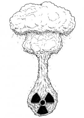 Vektör el çizimi Doodle, nükleer bomba patlama geliyor fr