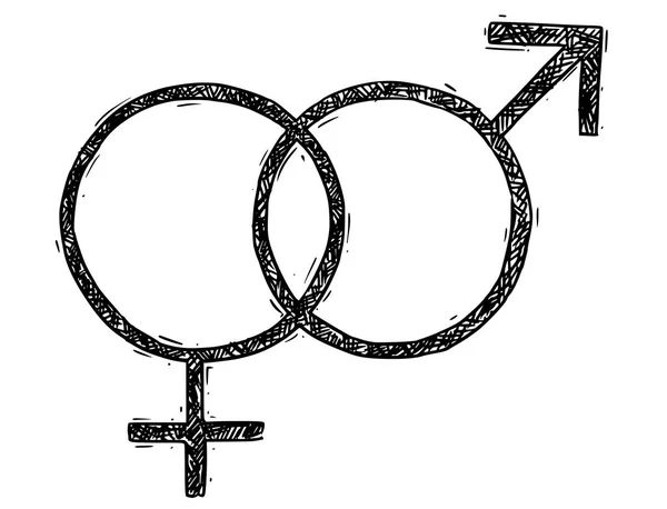 Illustrazione del simbolo femminile e maschile di disegno della mano — Vettoriale Stock
