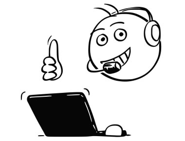 Vektör sopa adam karikatür erkek müşteri destek hizmeti temsilcisi