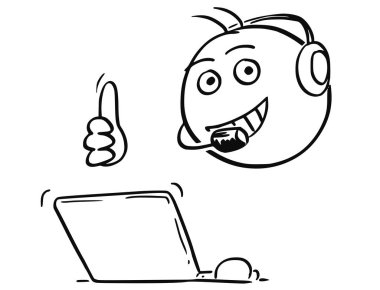 Vektör sopa adam karikatür erkek müşteri destek hizmeti temsilcisi