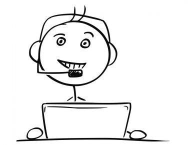 Vektör sopa adam karikatür erkek müşteri destek hizmeti temsilcisi