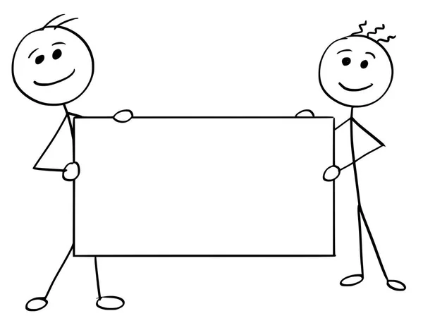 Vector Stick Man Cartoon of Two Men holding a Large Empty Sign — стоковый вектор