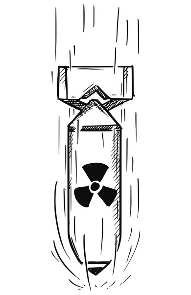 Vettore dei cartoni animati di bomba ad aria con simbolo atomico nucleare — Vettoriale Stock