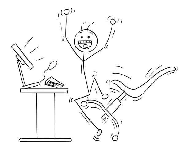Vector Stick Man Cartoon van gelukkig Man vieren een succes in F — Stockvector