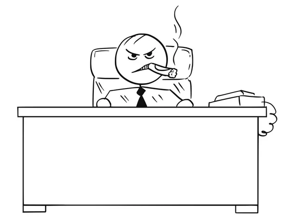 Vector Stick Man Cartoon of Angry Boss com charuto grande Sitting Be —  Vetores de Stock