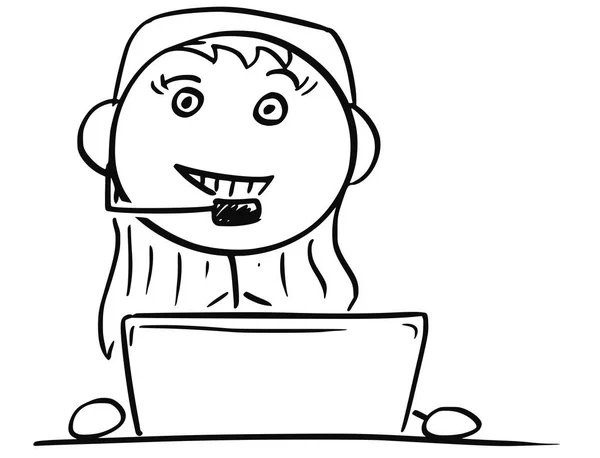 Vector Stick Man Cartoon of Female Customer Support Repr — стоковый вектор