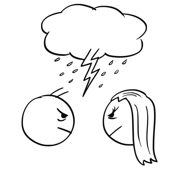 Διάνυσμα κινουμένων σχεδίων του άνδρα και της γυναίκας στην καταπολέμηση του θυμού με την καταιγίδα σύννεφο — Διανυσματικό Αρχείο