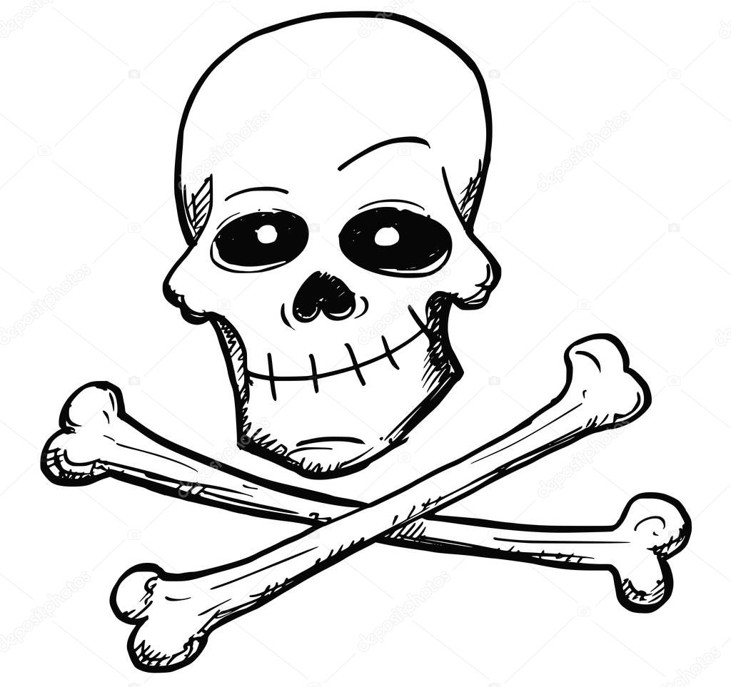 Cartoon Vector of Poison or Pirate Sign of Skull and Bones