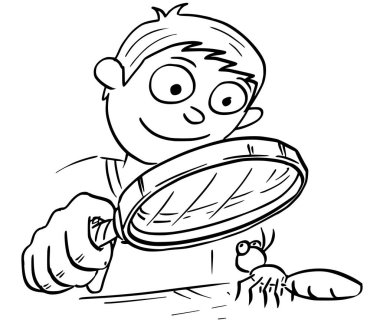 Cartoon Illustration of Boy with Hand Magnifying Glass Looking a clipart