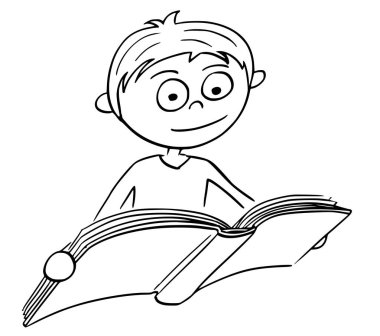 kitap okuma çocuk karikatür çizimi