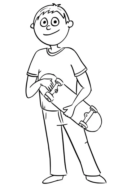 Ilustración de dibujos animados de Boy Holding Skateboard — Vector de stock