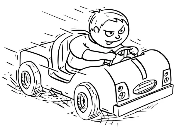 Ilustración de dibujos animados de niño conduciendo coche eléctrico o pedal — Archivo Imágenes Vectoriales