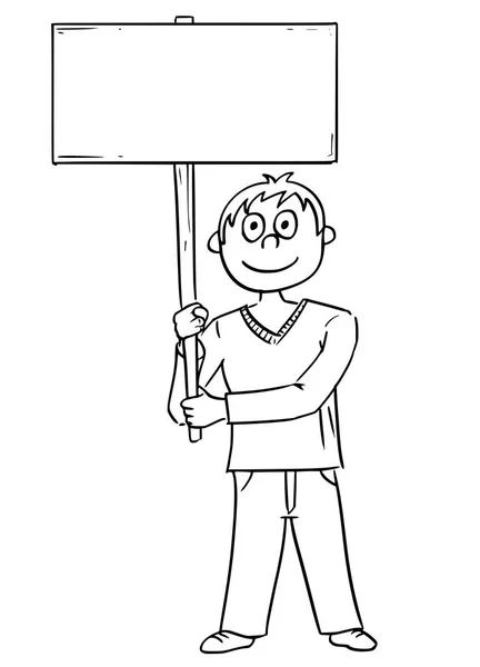 Мультфильм о мальчике, держащем пустую вывеску — стоковый вектор