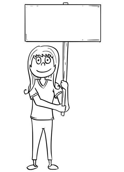 手持空符号的女孩女人的卡通插图 — 图库矢量图片