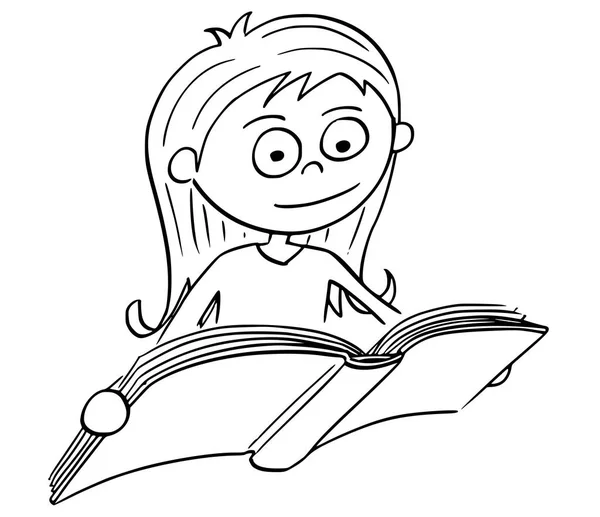 Cartoon Illustration av flicka som läser en bok — Stock vektor