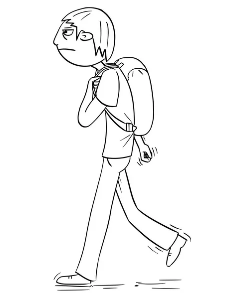 Cartoon Illustration av pojke med ryggsäck eller Schoolbag promenader — Stock vektor